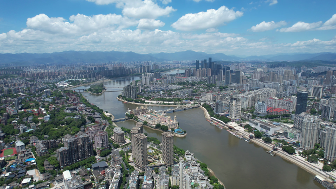 福州闽江两岸城市高楼天际线风光航拍